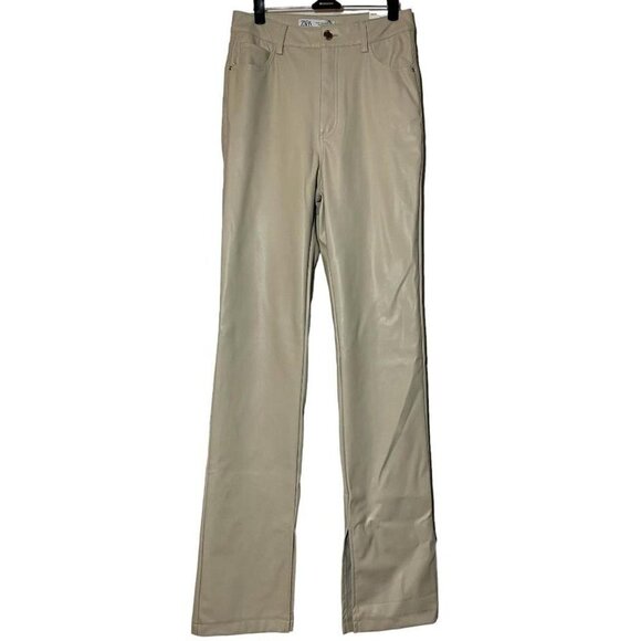Nwt ZARA FAUX LEATHER SLIM FLARE TROUSERS WITH SLITS SIZE US 4 - Picture 6 of 12
